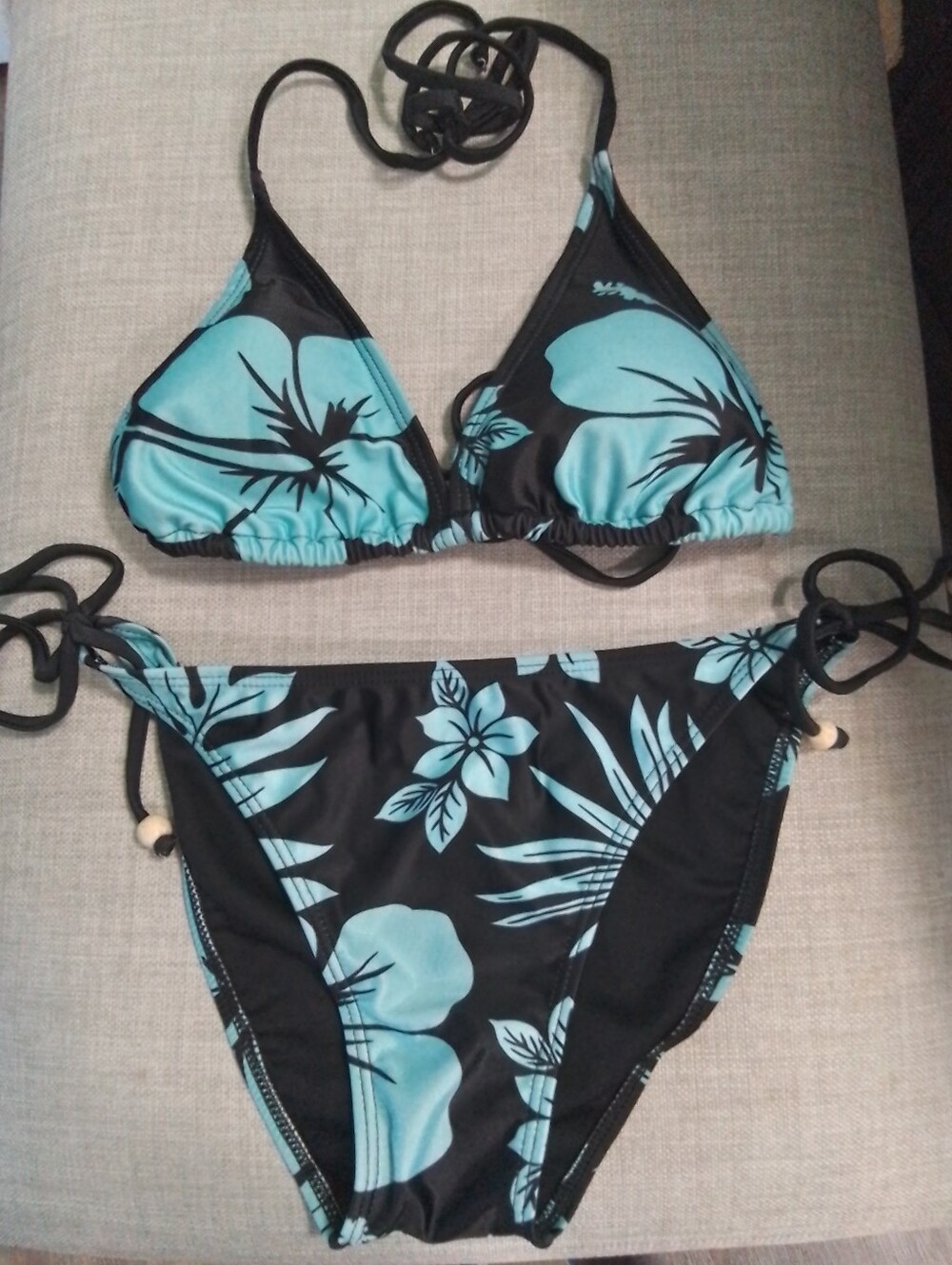 Women's Blue Floral Tie-Side Bikini Two-Piece